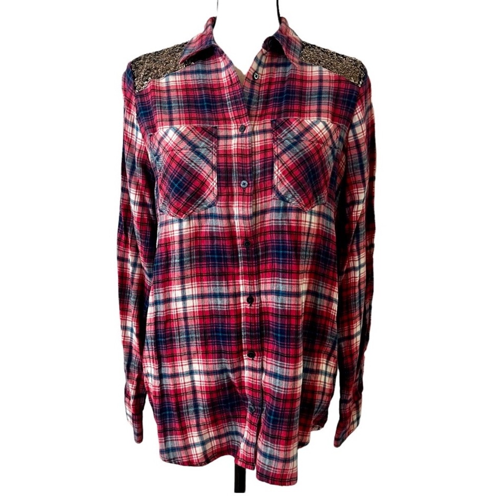 EXPRESS Boyfriend Sequin Button Down Flannel SZ S